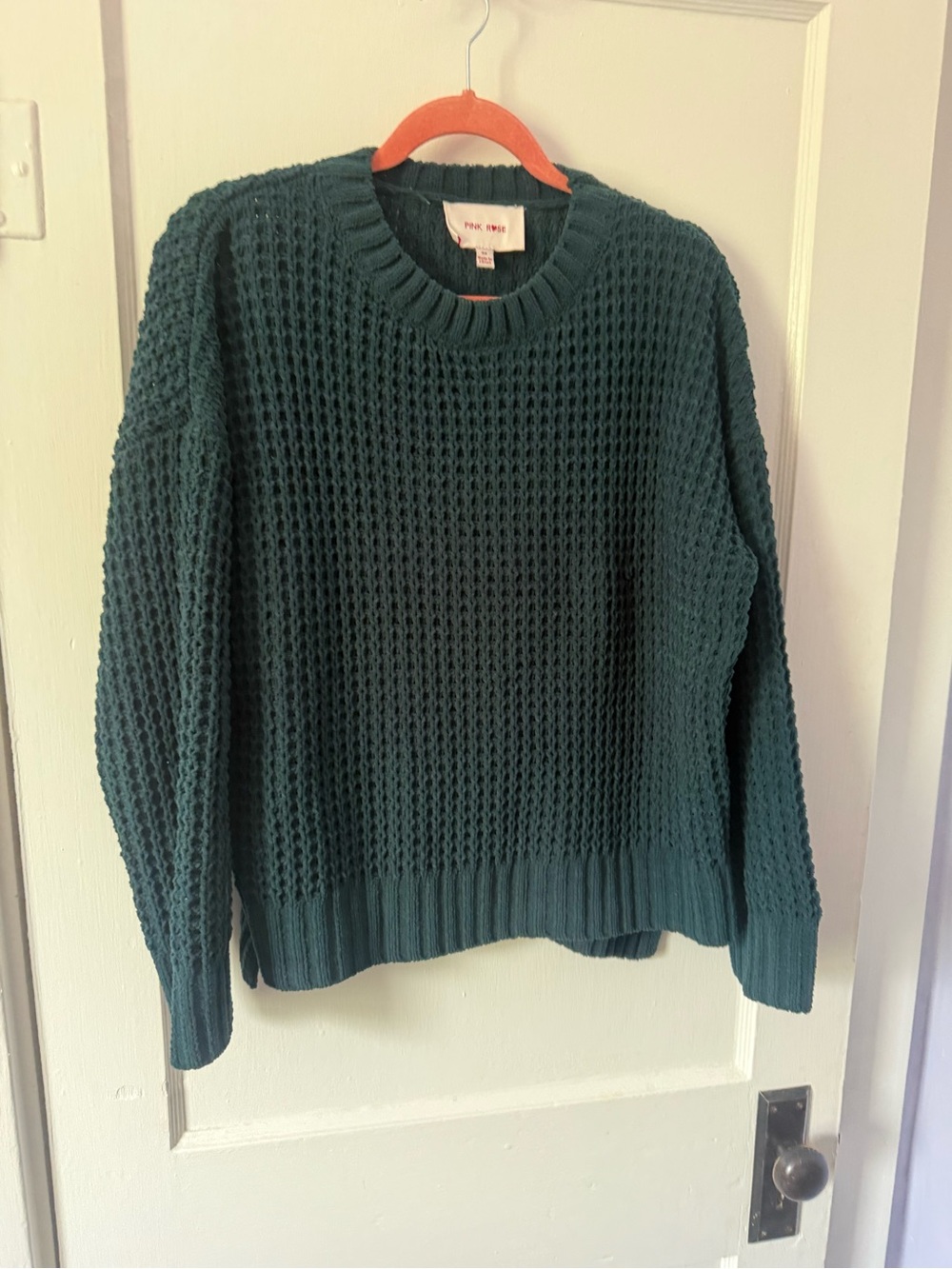 Pink Republic Teal Waffle Crewneck Sweater